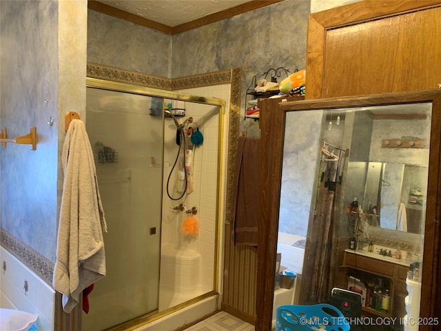 bathroom featuring a stall shower