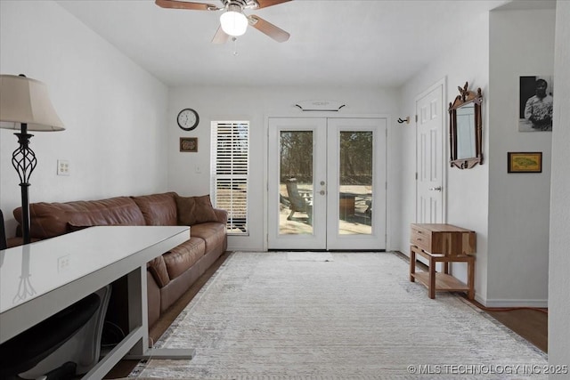 341 S Diamondhead Dr, Burneyville, OK 73430 - living area with french doors, baseboards, and ceiling fan