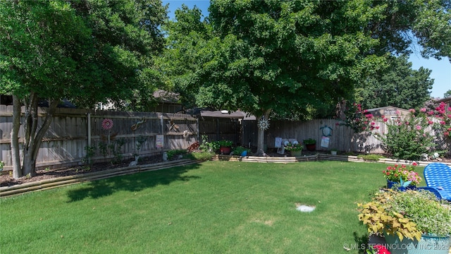 view of yard with a fenced backyard