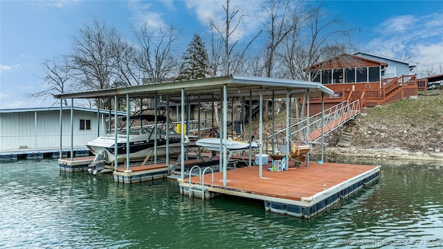 dock area with a water view