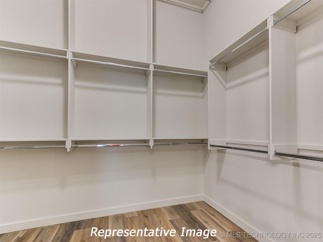 walk in closet featuring wood finished floors