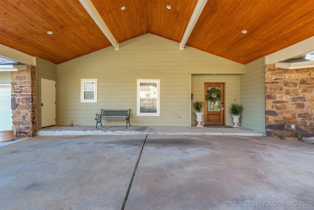 view of exterior entry with stone siding