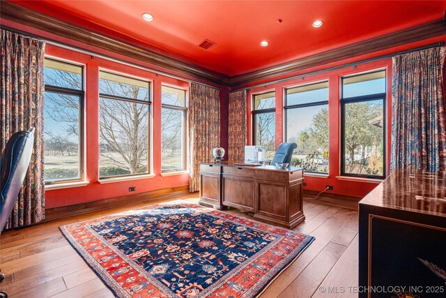 3217 E 61st Pl, Tulsa, OK 74136 - office featuring visible vents, crown molding, and plenty of natural light