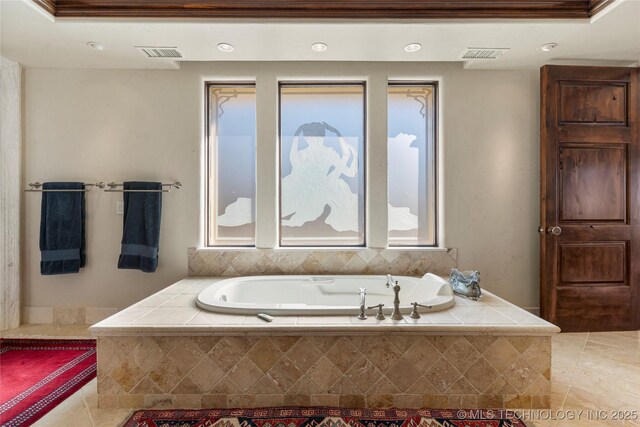 3217 E 61st Pl, Tulsa, OK 74136 - full bathroom with visible vents, a garden tub, and recessed lighting