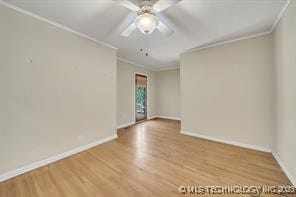 4331 S Norfolk Ave, Tulsa, OK 74105 - empty room featuring crown molding, wood finished floors, baseboards, and ceiling fan