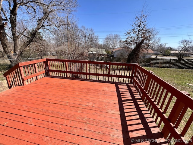 deck with a fenced backyard