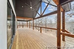 wooden terrace with ceiling fan