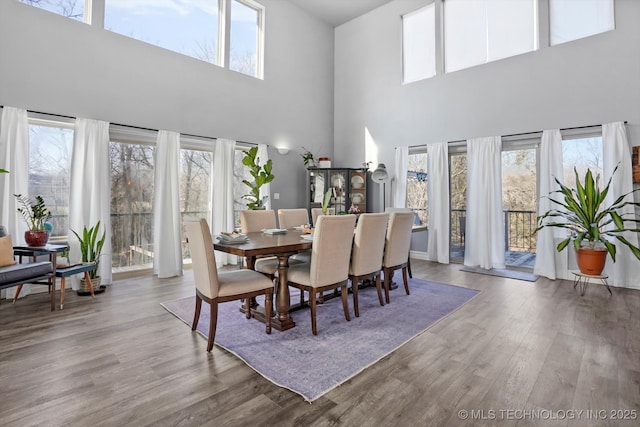 dining space with wood finished floors