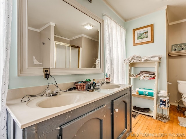 35575 W 87th Pl S, Mannford, OK 74044 - full bath with double vanity, toilet, a sink, and a stall shower
