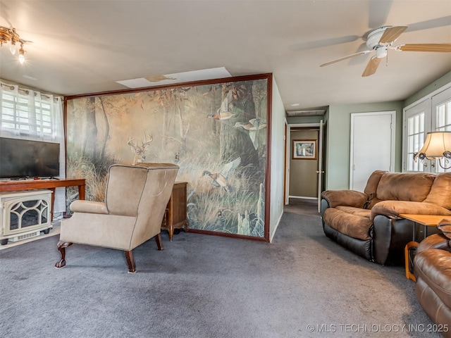 35575 W 87th Pl S, Mannford, OK 74044 - living room with baseboards, carpet, and ceiling fan