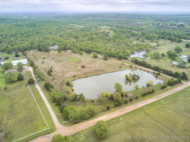 35575 W 87th Pl S, Mannford, OK 74044 - bird's eye view featuring a view of trees and a water view