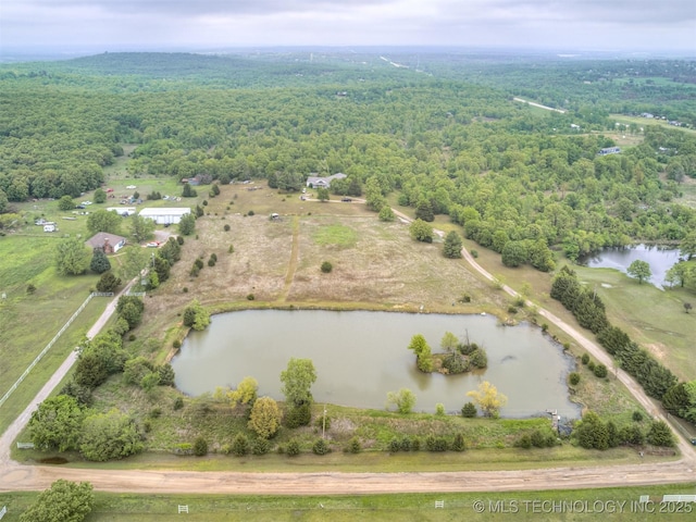 35575 W 87th Pl S, Mannford, OK 74044 - bird's eye view featuring a water view and a forest view