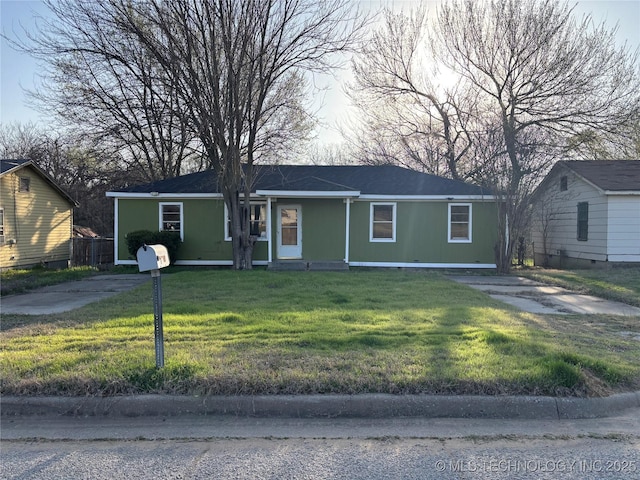 single story home with a porch and a front yard