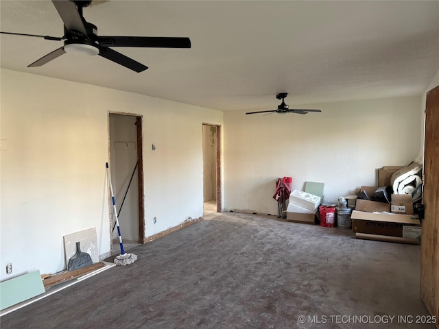 unfurnished living room featuring ceiling fan