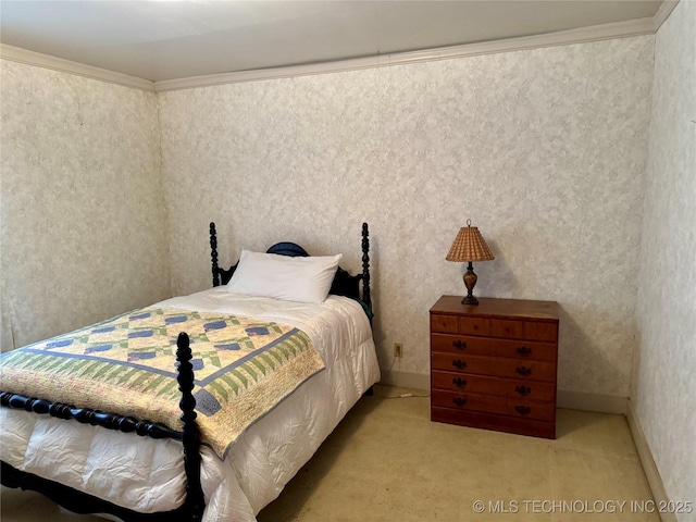 bedroom featuring light colored carpet and baseboards