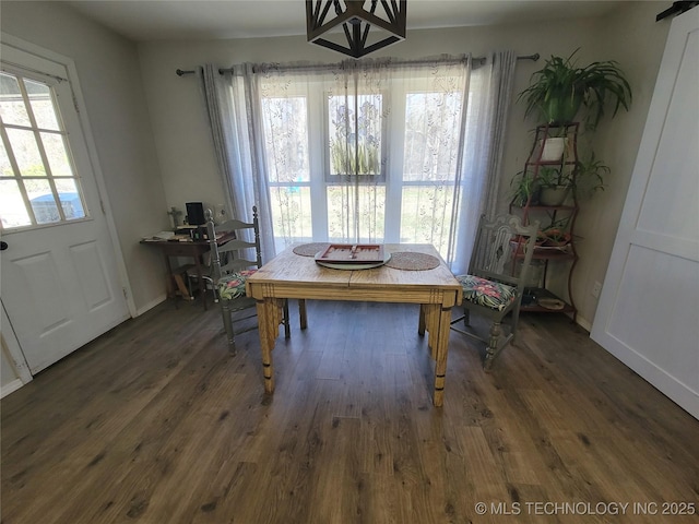 dining area with a wealth of natural light, baseboards, and wood finished floors