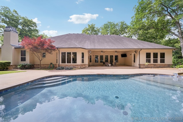1721 E 136th Pl S, Bixby, OK 74008 - outdoor pool with a ceiling fan and a patio area