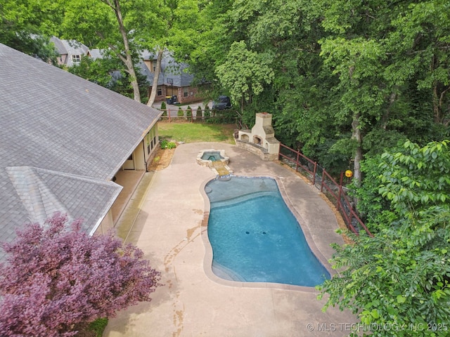1721 E 136th Pl S, Bixby, OK 74008 - view of swimming pool with exterior fireplace and a patio