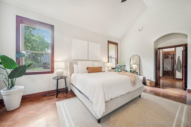 1721 E 136th Pl S, Bixby, OK 74008 - bedroom featuring baseboards and high vaulted ceiling
