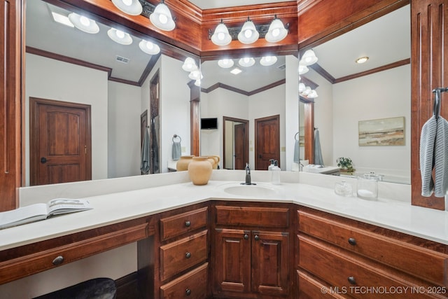 1721 E 136th Pl S, Bixby, OK 74008 - bathroom featuring vanity and crown molding