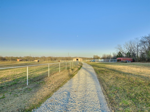 view of road with a rural view