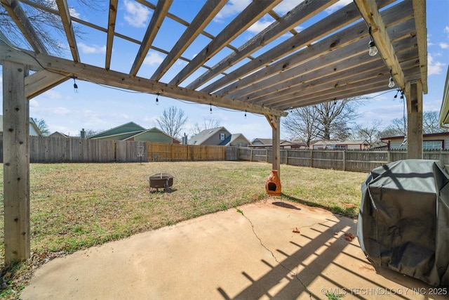 view of patio featuring a fenced backyard and a pergola