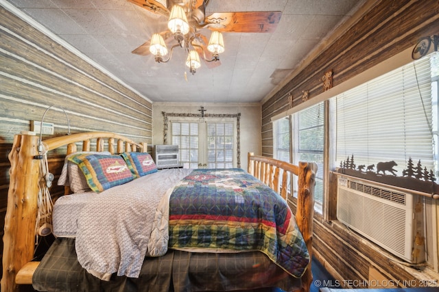 bedroom featuring cooling unit, french doors, and ceiling fan