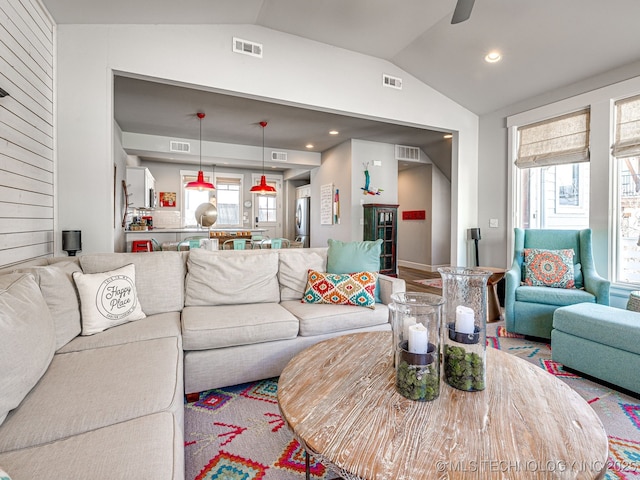 29 Boardwalk Unit F, Carlton Landing, OK 74432 - living area featuring lofted ceiling and ceiling fan