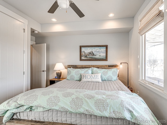 29 Boardwalk Unit F, Carlton Landing, OK 74432 - bedroom with a ceiling fan and recessed lighting