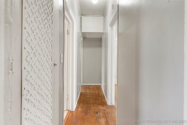 corridor with hardwood / wood-style flooring