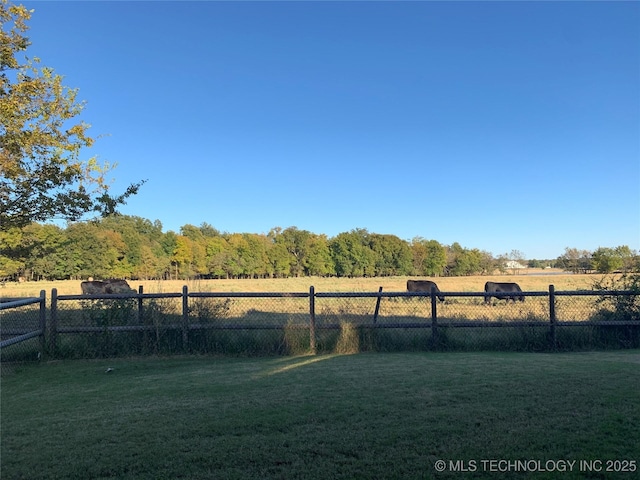 view of yard featuring a rural view and fence