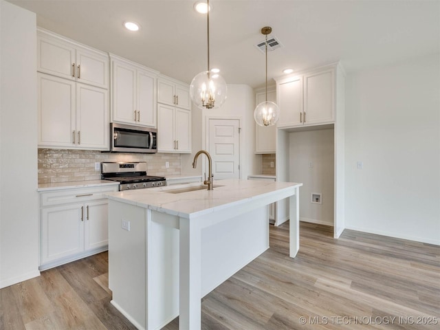 13404 E 123rd Pl, Collinsville, OK 74021 - kitchen featuring white cabinetry, appliances with stainless steel finishes, a sink, and visible vents