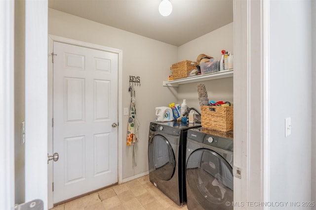 washroom featuring laundry area and separate washer and dryer