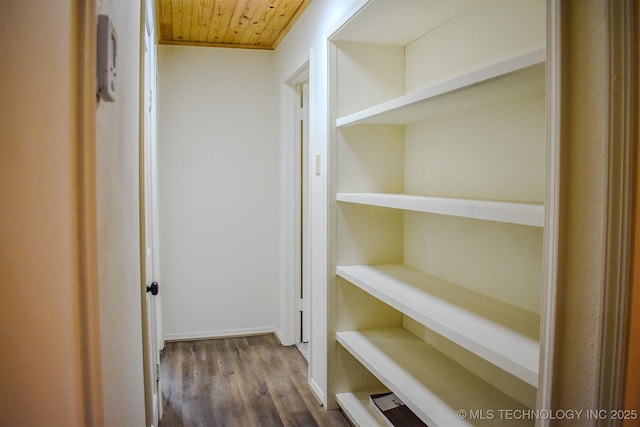 415347 E 1912th Rd, Antlers, OK 74523 - corridor with dark wood-style flooring and wood ceiling