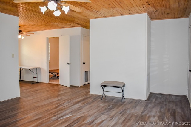 415347 E 1912th Rd, Antlers, OK 74523 - spare room featuring wooden ceiling, a ceiling fan, and wood finished floors