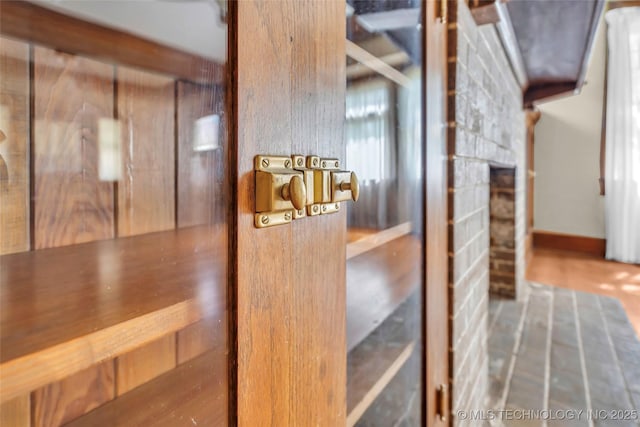 details featuring a fireplace