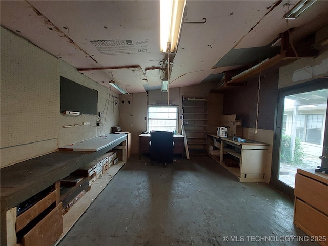 basement featuring a workshop area