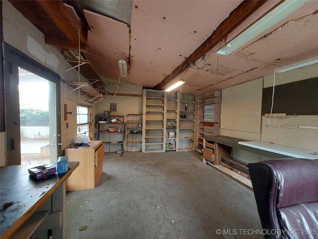 basement with a workshop area