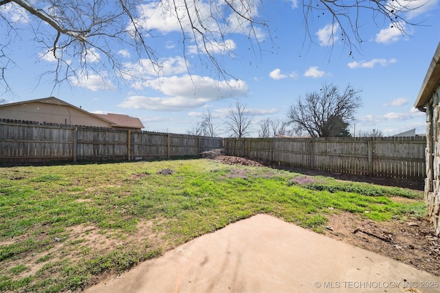 view of yard with a patio and a fenced backyard