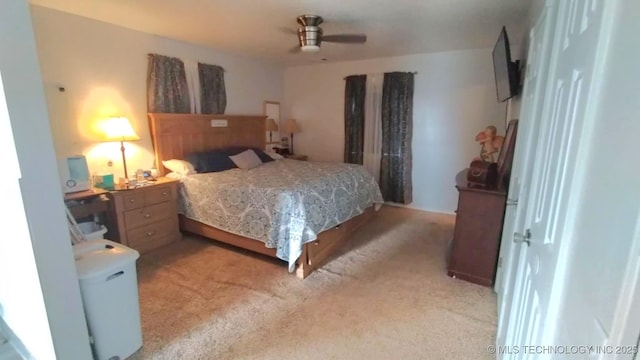 bedroom featuring light colored carpet