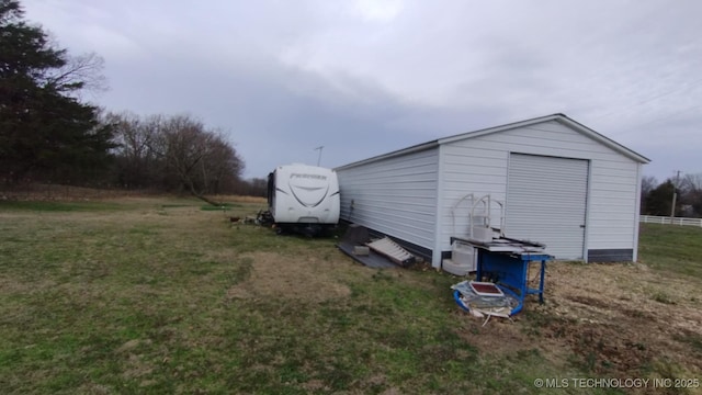 view of outdoor structure featuring an outbuilding and fence