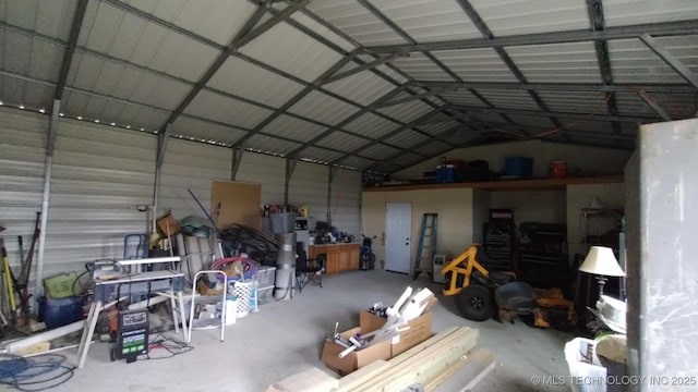 garage with metal wall