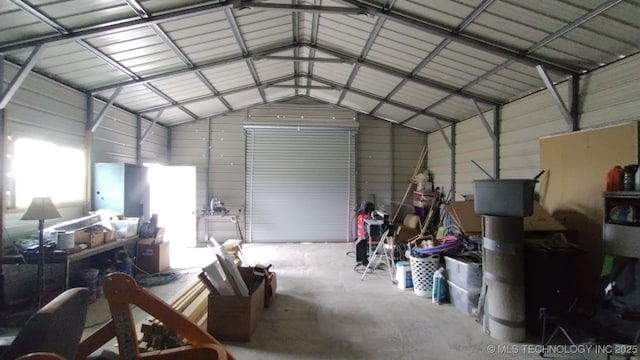 garage with metal wall