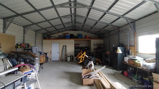 garage with metal wall