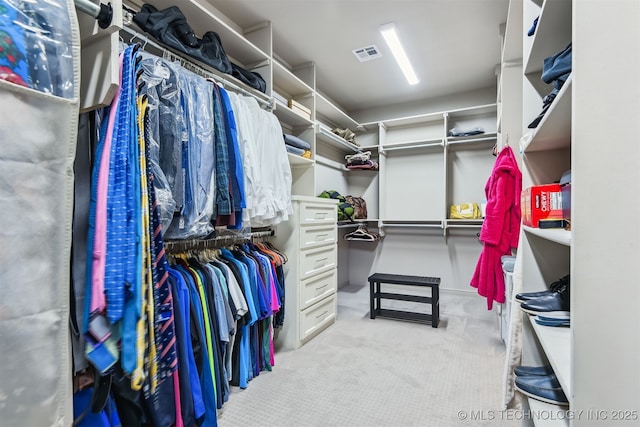 spacious closet with carpet flooring and visible vents