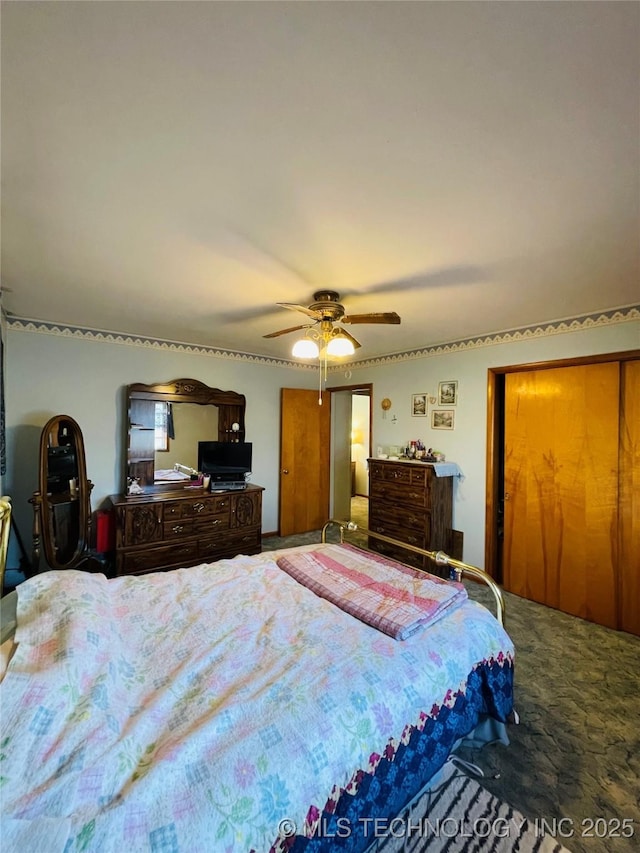 306 N Cherokee St, Beggs, OK 74421 - carpeted bedroom featuring a ceiling fan