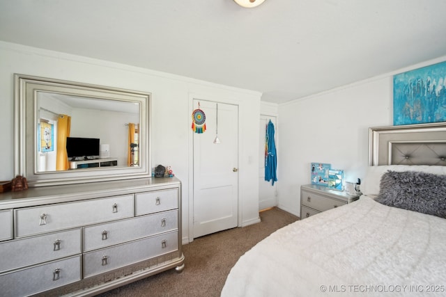 302 W 4th St, Skiatook, OK 74070 - bedroom with ornamental molding and dark colored carpet