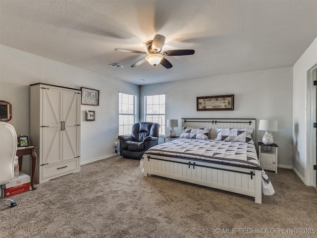 7610 N 127th E Ave, Owasso, OK 74055 - carpeted bedroom featuring a textured ceiling, a ceiling fan, and baseboards