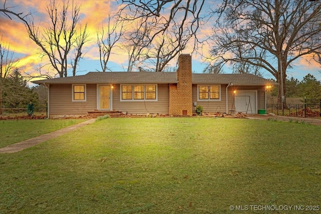 420722 E 1920th Rd, Antlers, OK 74523 - ranch-style home featuring a chimney, a front yard, and fence