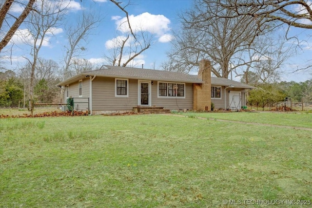 420722 E 1920th Rd, Antlers, OK 74523 - ranch-style house featuring a front lawn, an attached garage, and a chimney
